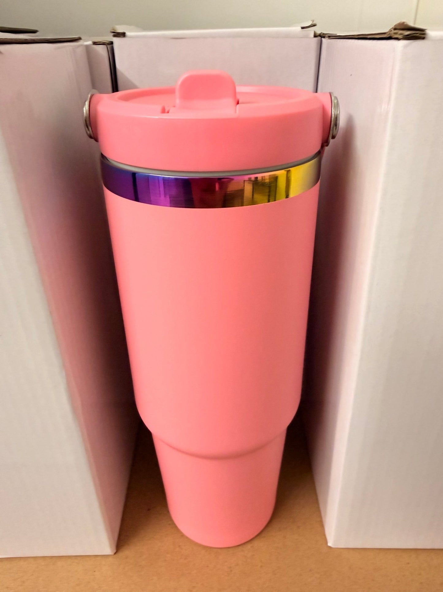 30oz (900ml) Iridescent Tumbler (Flip straw with handle on top) – custom engraved gift by Kiwi Creations