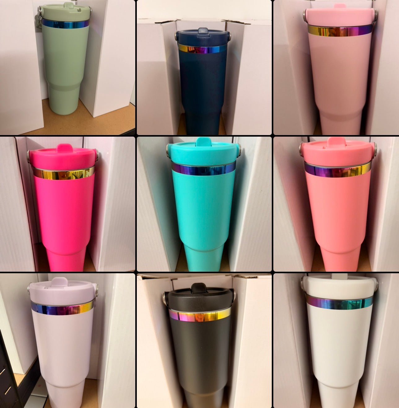 30oz (900ml) Iridescent Tumbler (Flip straw with handle on top) – custom engraved gift by Kiwi Creations