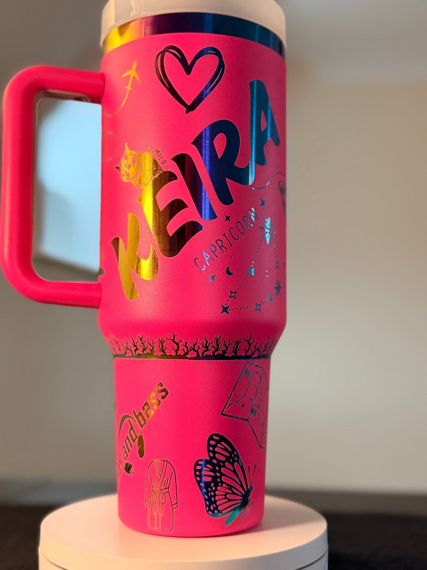 40oz (1200ml) Iridescent (Removable straw with side handle) – custom engraved gift by Kiwi Creations