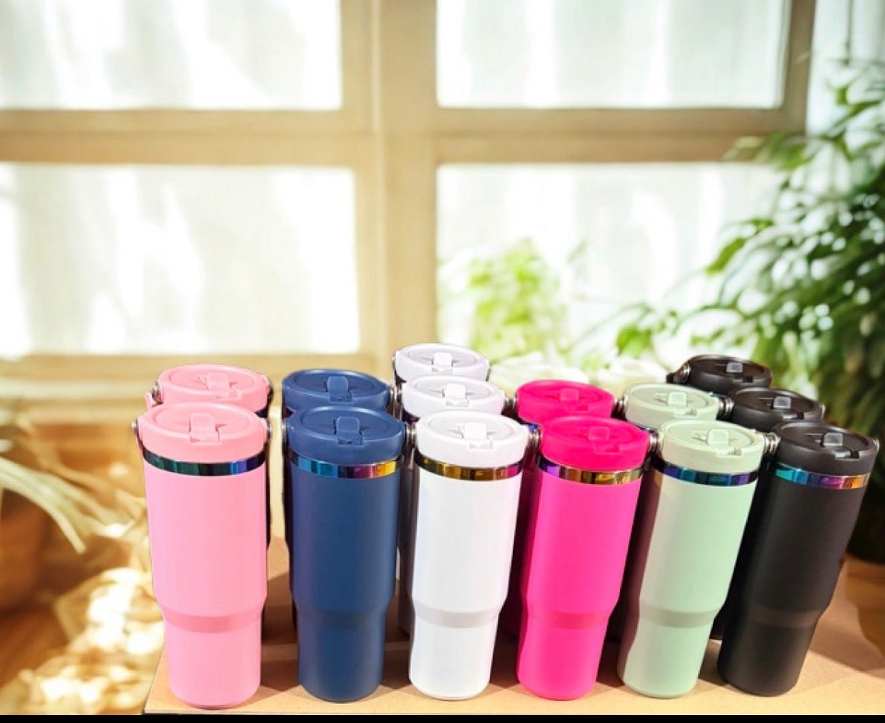 30oz (900ml) Iridescent Tumbler (Flip straw with handle on top) – custom engraved gift by Kiwi Creations