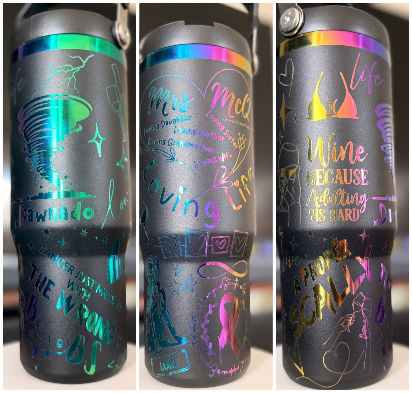 40oz Iridescent/Rainbow Tumblers – custom engraved gift by Kiwi Creations