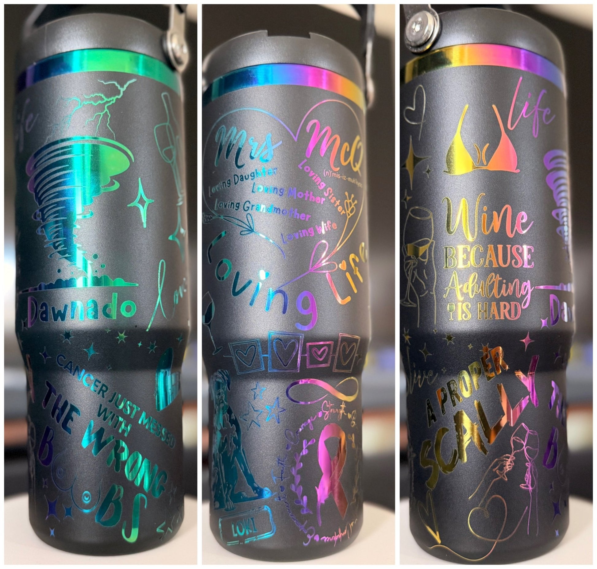 40oz Iridescent/Rainbow Tumblers – custom engraved gift by Kiwi Creations