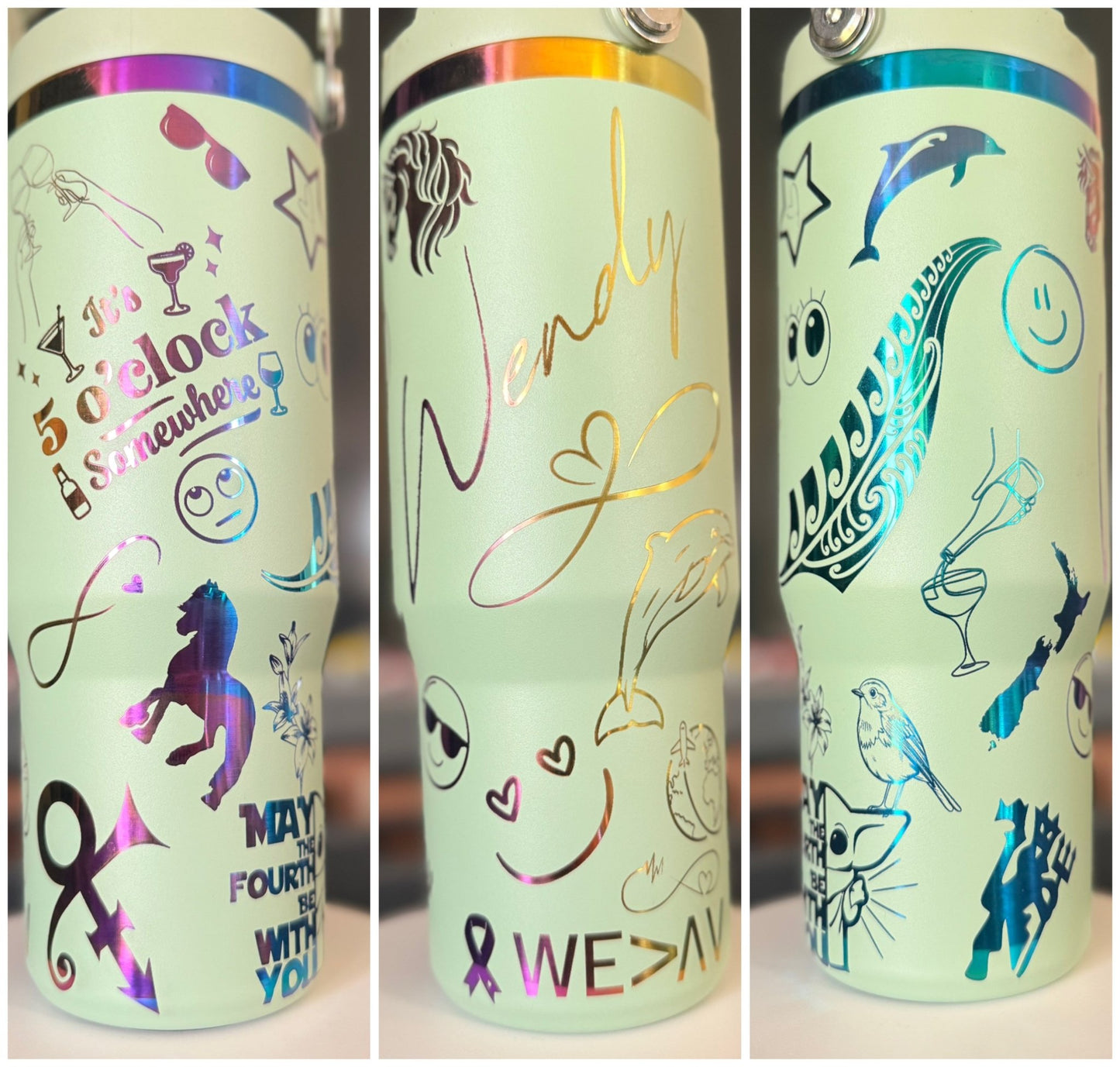 40oz Iridescent/Rainbow Tumblers – custom engraved gift by Kiwi Creations