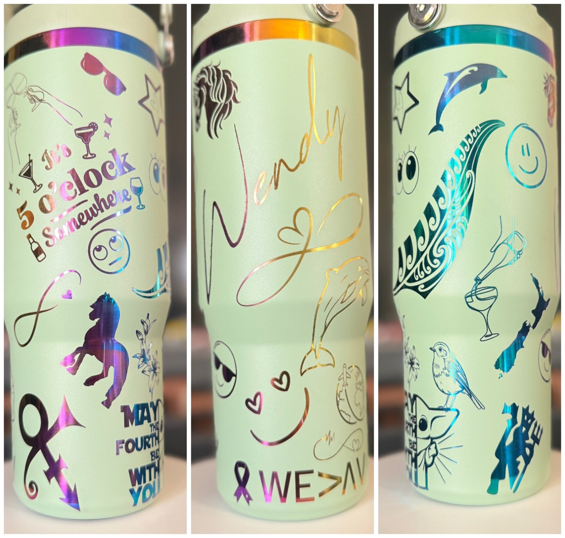 40oz Iridescent/Rainbow Tumblers – custom engraved gift by Kiwi Creations
