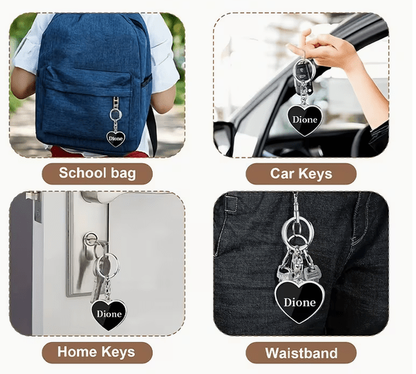 Key Ring (Key Ring SS Heart Insert) - Black – custom engraved gift by Kiwi Creations